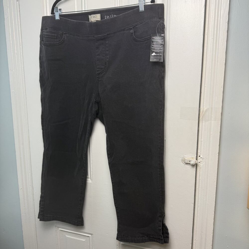 LOGO by Lori Goldstein Pull-on Ankle Length Denim Pants 1XP Dark Grey NWT
